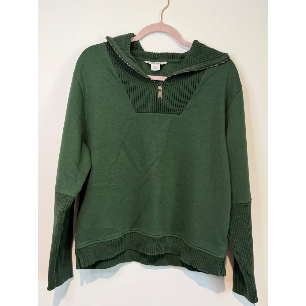 Natural Reflections Womens Large Green Quarter Zip Ribbed Pullover Sweatshirt